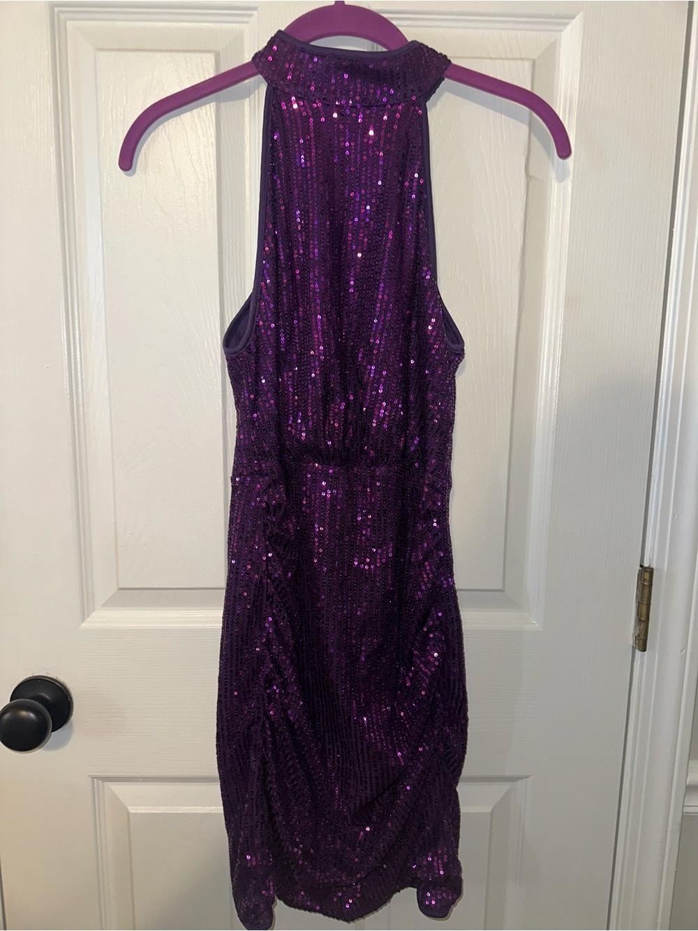 Sleeveless Sequin Halter Dress in Deep Purple